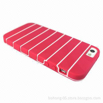 Cases for iPhone 5, Made of TPU + PC, Stripe TPU, Two-color